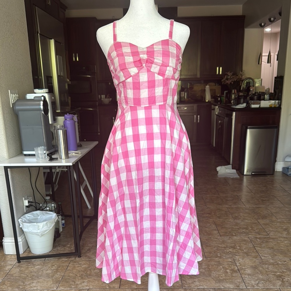 Barbie Movie Pink Checkered Midi Dress